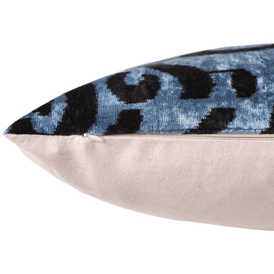 Blue Black Abstract Silk Velvet Lumbar Pillow – 16x24 Handmade Modern Cushion