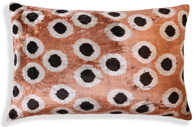 Copper Gold Black Dot Silk Velvet Lumbar Pillow – 16x24 Handmade Modern Cushion