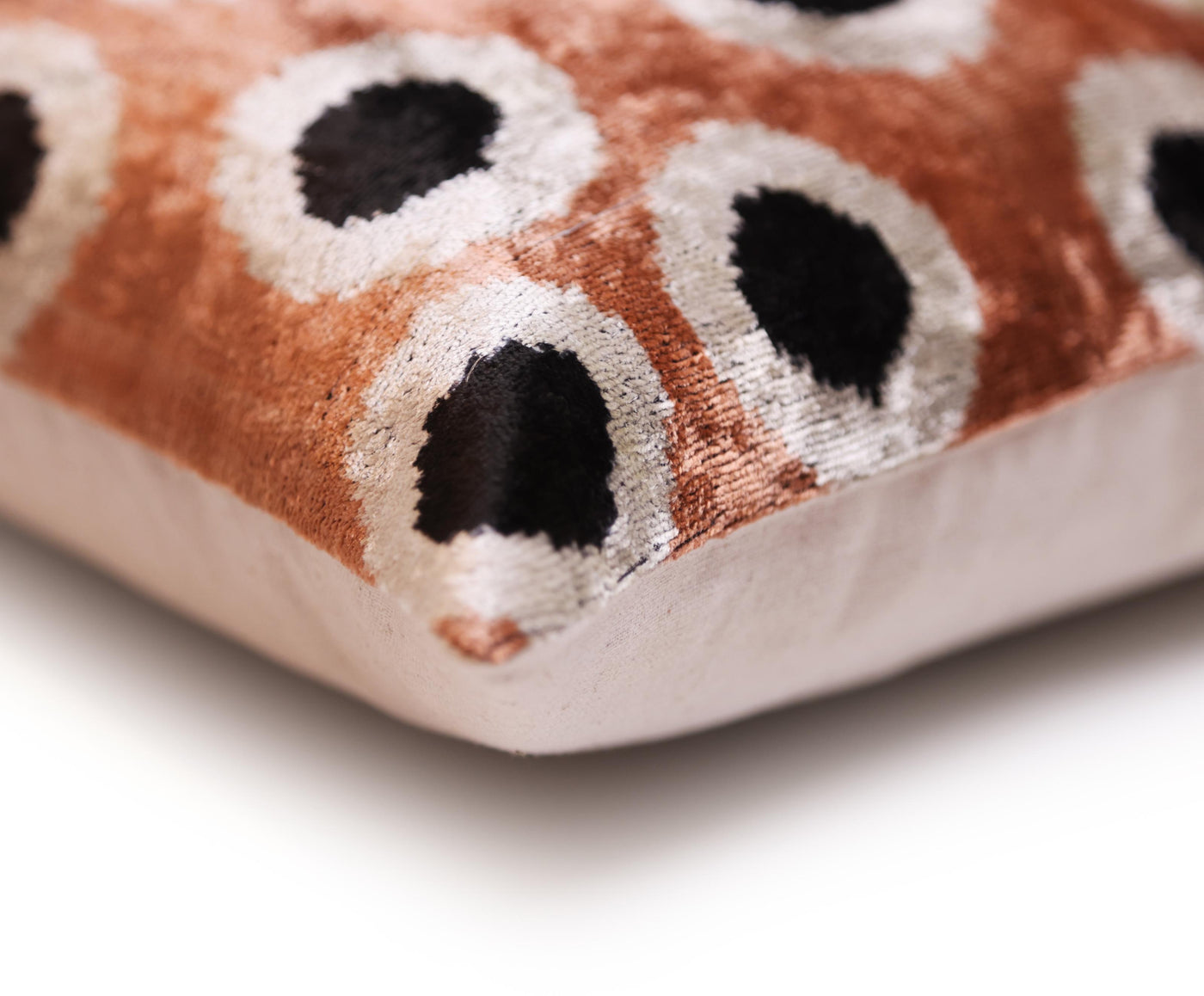 Copper Gold Black Dot Silk Velvet Lumbar Pillow – 16x24 Handmade Modern Cushion