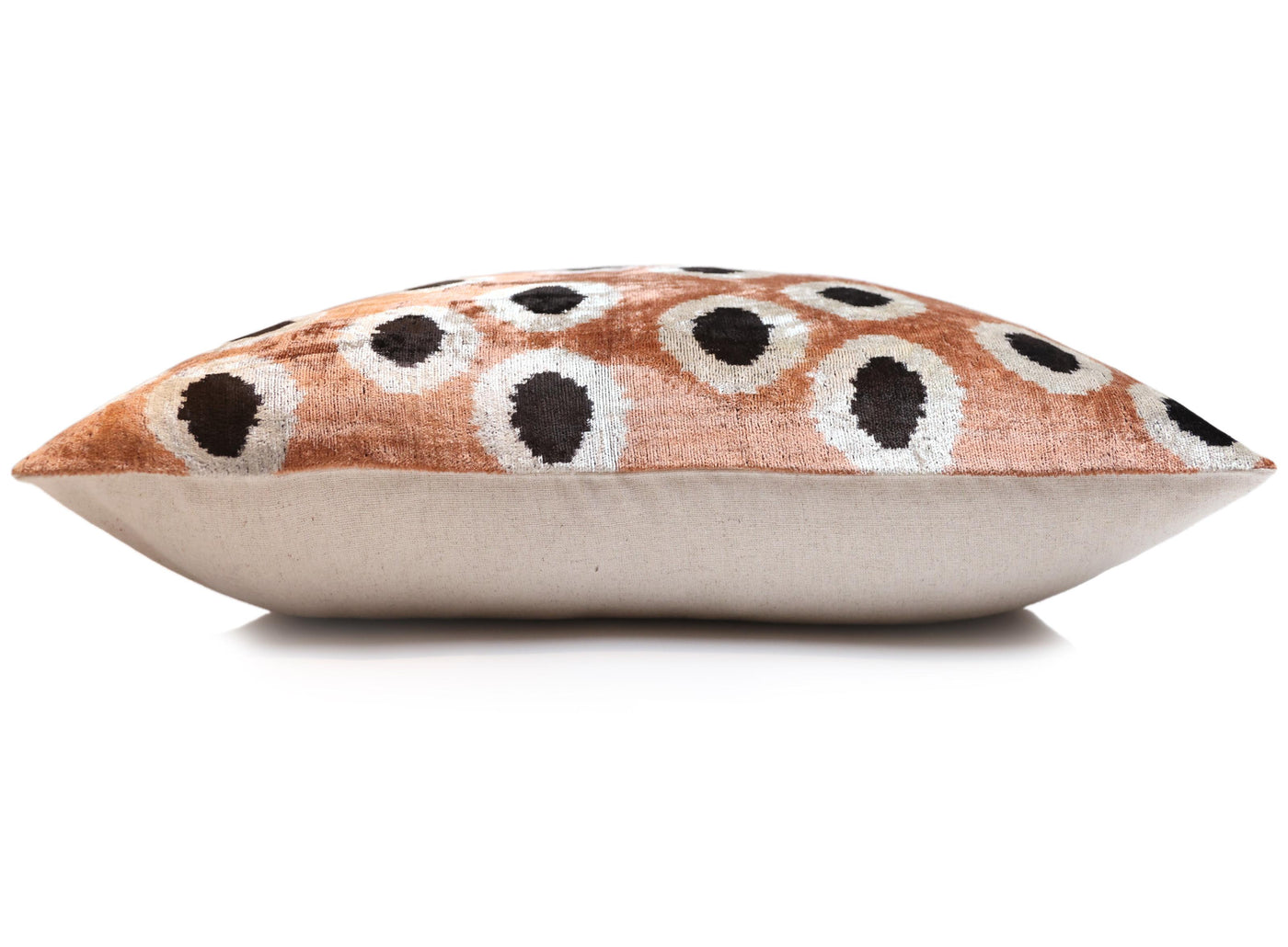 Copper Gold Black Dot Silk Velvet Lumbar Pillow – 16x24 Handmade Modern Cushion