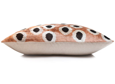 Copper Gold Black Dot Silk Velvet Lumbar Pillow – 16x24 Handmade Modern Cushion