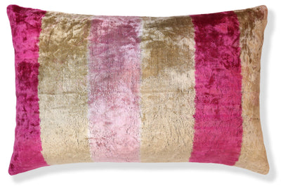 Pink Gold Striped Silk Velvet Lumbar Pillow – 16x24 Handmade Luxury Cushion