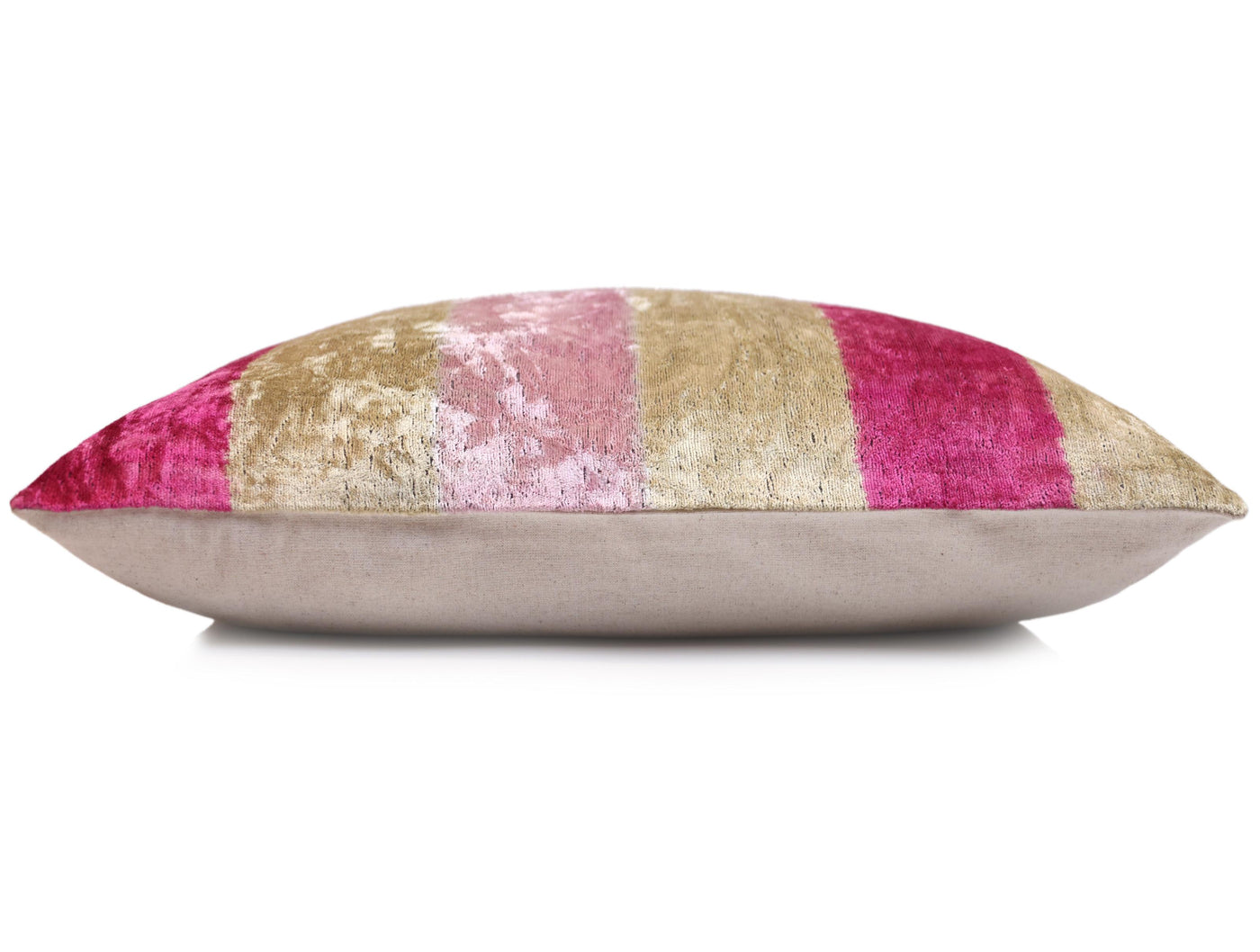 Pink Gold Striped Silk Velvet Lumbar Pillow – 16x24 Handmade Luxury Cushion