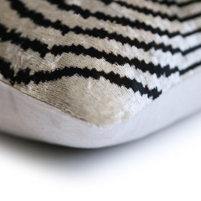 Black Silver Geometric Silk Velvet Lumbar Pillow – 16x24 Handmade Modern Cushion