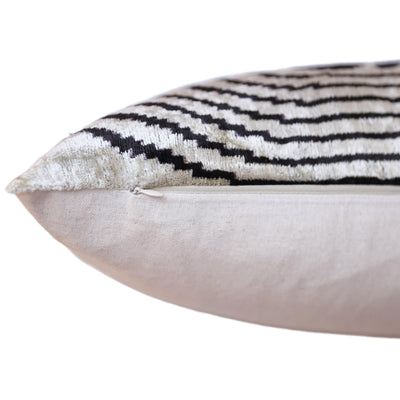 Black Silver Geometric Silk Velvet Lumbar Pillow – 16x24 Handmade Modern Cushion