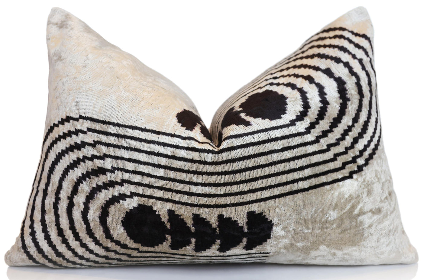 Black Silver Geometric Silk Velvet Lumbar Pillow – 16x24 Handmade Modern Cushion