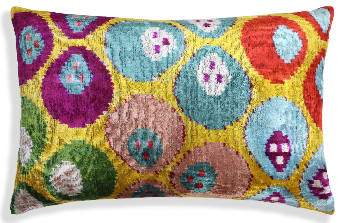 Silk Velvet Ikat Lumbar Pillow – Handmade in California (16x24)