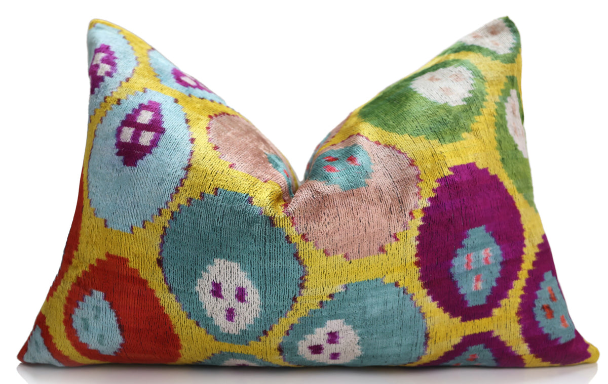 Silk Velvet Ikat Lumbar Pillow – Handmade in California (16x24)