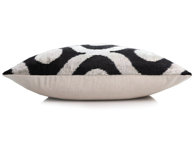 Black Silver Silk Velvet Pillow – 20x20 Handmade Modern Ikat Cushion