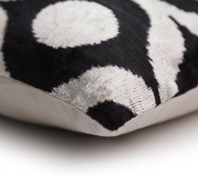 Black Silver Silk Velvet Pillow – 20x20 Handmade Modern Ikat Cushion