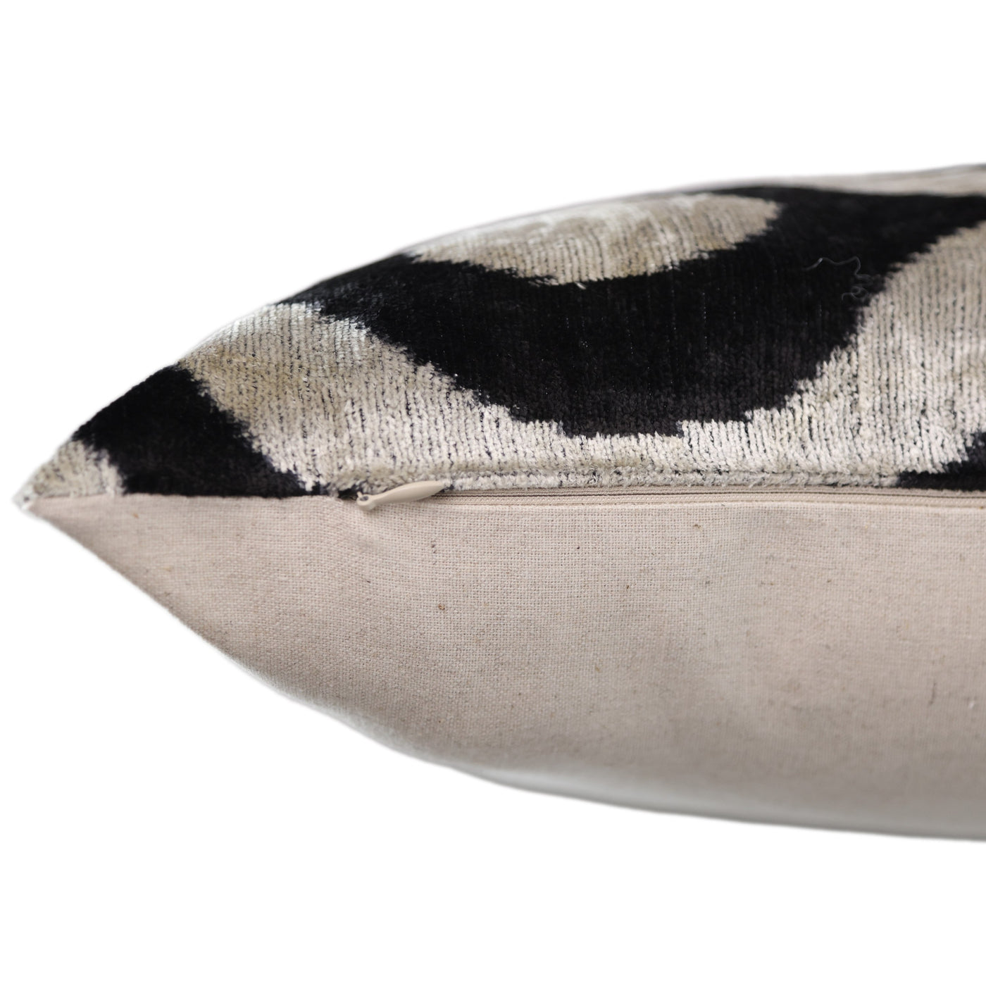 Black Silver Silk Velvet Pillow – 20x20 Handmade Modern Ikat Cushion