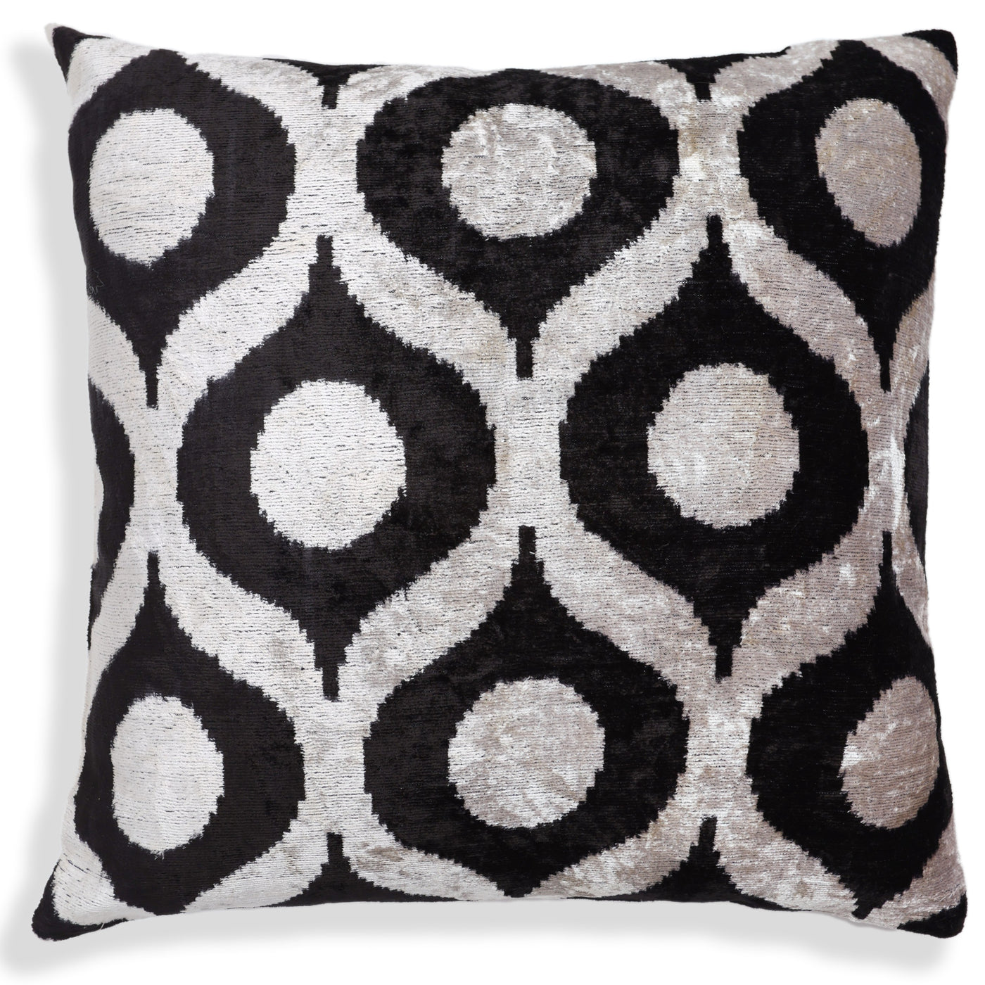 Black Silver Silk Velvet Pillow – 20x20 Handmade Modern Ikat Cushion