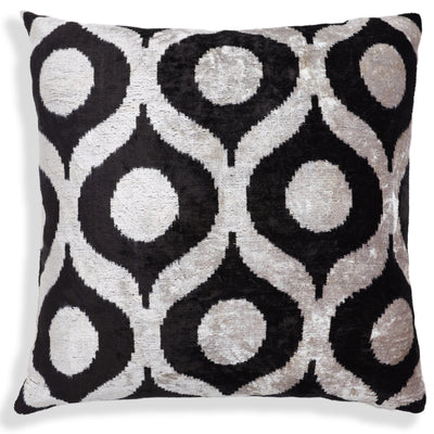 Black Silver Silk Velvet Pillow – 20x20 Handmade Modern Ikat Cushion