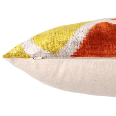 Orange Yellow Silk Velvet Lumbar Pillow – 16x24 Handmade Ikat Luxury Cushion