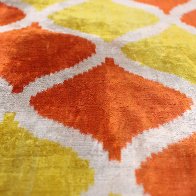 Orange Yellow Silk Velvet Lumbar Pillow – 16x24 Handmade Ikat Luxury Cushion
