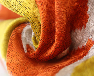 Orange Yellow Silk Velvet Lumbar Pillow – 16x24 Handmade Ikat Luxury Cushion