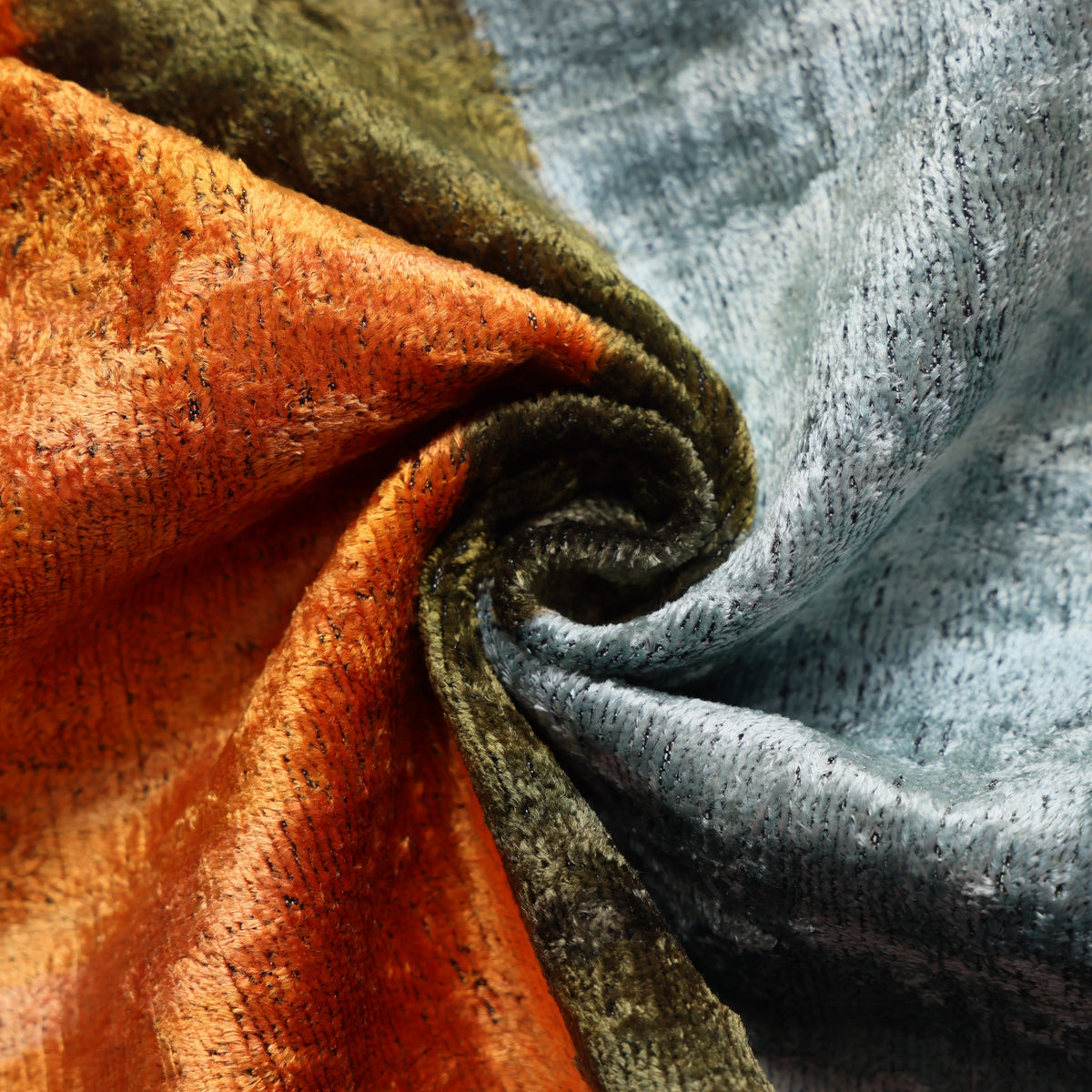 Steel Blue & Burnt Orange Silk Velvet Pillow – 20x20