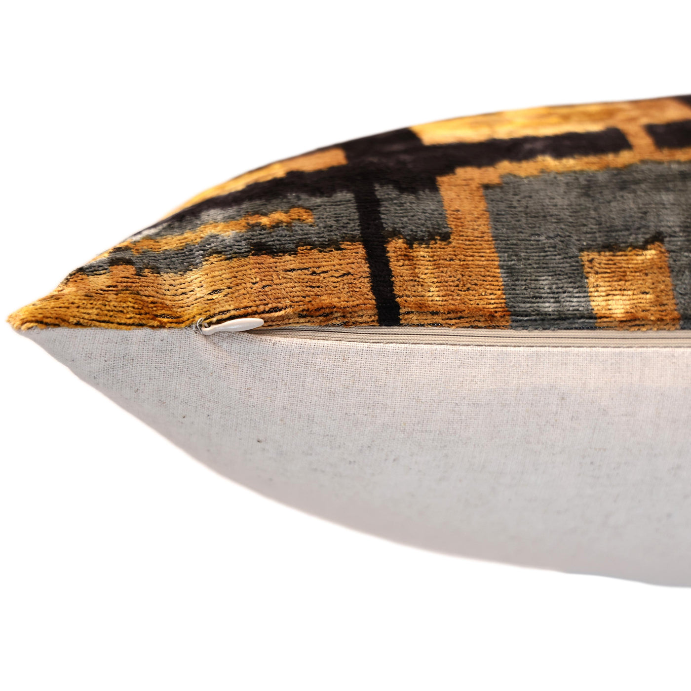 Bronze and Blue Geometric Silk Velvet Pillow 16x24 Handmade Luxury Cushion