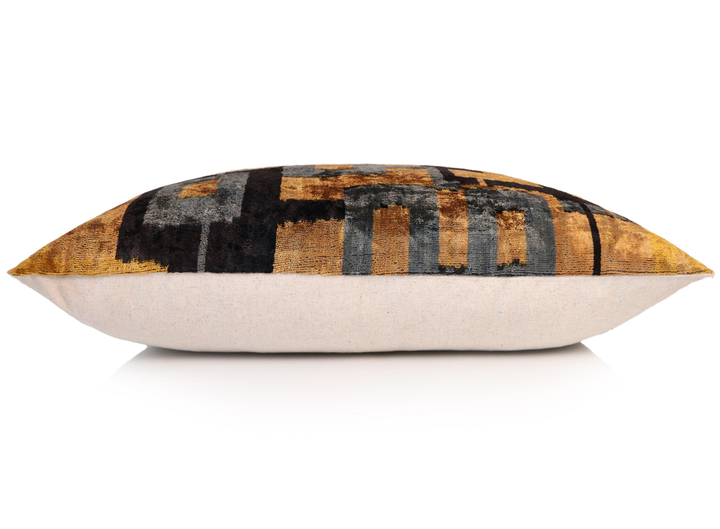 Bronze and Blue Geometric Silk Velvet Pillow 16x24 Handmade Luxury Cushion