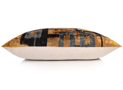 Bronze and Blue Geometric Silk Velvet Pillow 16x24 Handmade Luxury Cushion