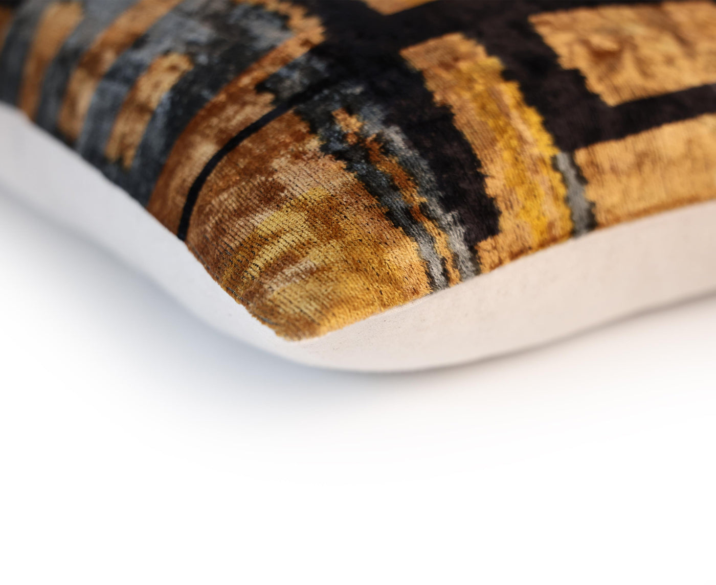 Bronze and Blue Geometric Silk Velvet Pillow 16x24 Handmade Luxury Cushion