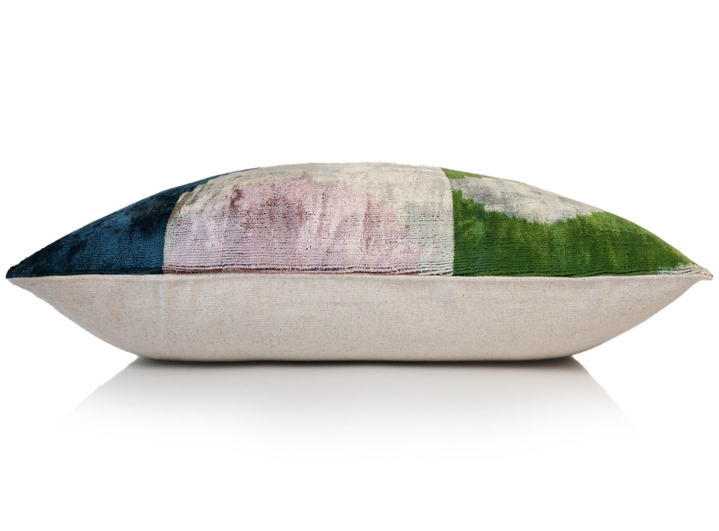 Green and Beige Abstract Silk Velvet Pillow 16x24 Handmade Luxury Cushion