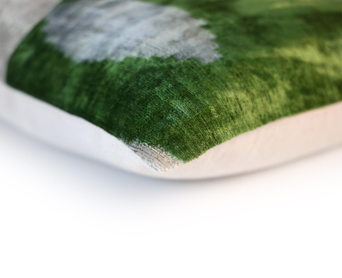 Green and Beige Abstract Silk Velvet Pillow 16x24 Handmade Luxury Cushion