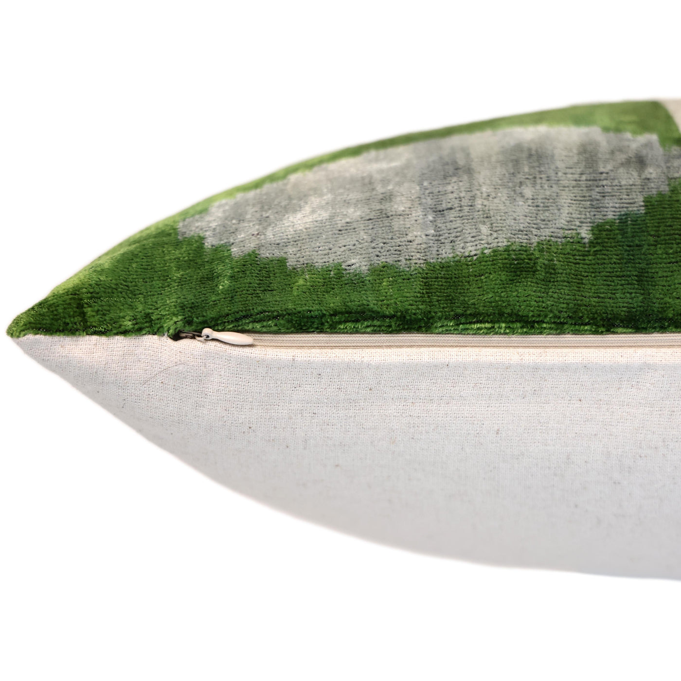 Green and Beige Abstract Silk Velvet Pillow 16x24 Handmade Luxury Cushion