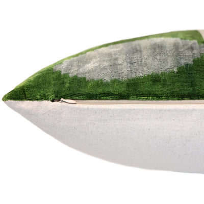 Green and Beige Abstract Silk Velvet Pillow 16x24 Handmade Luxury Cushion