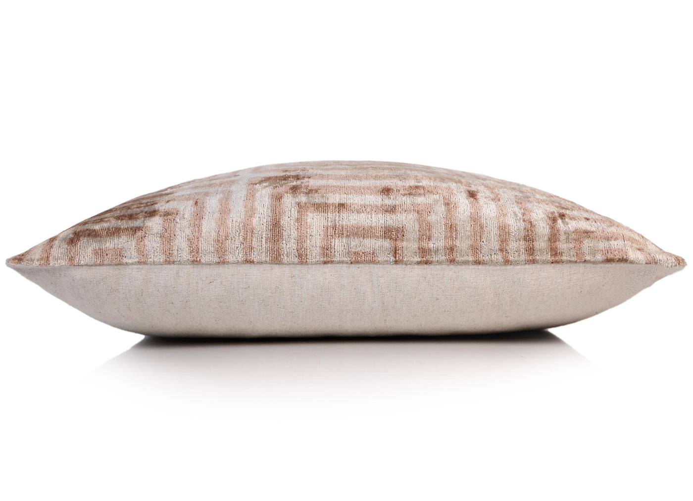 Beige Geometric Silk Velvet Pillow 16x24 Handmade Luxury Cushion