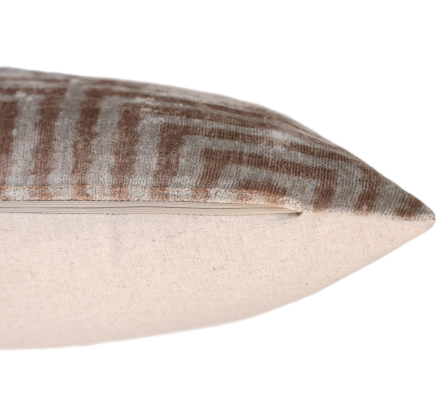 Beige Geometric Silk Velvet Pillow 16x24 Handmade Luxury Cushion
