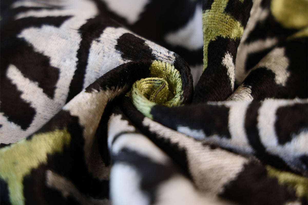 Green and Black Silk Velvet Ikat Pillow 16x16 Handmade Luxury Cushion