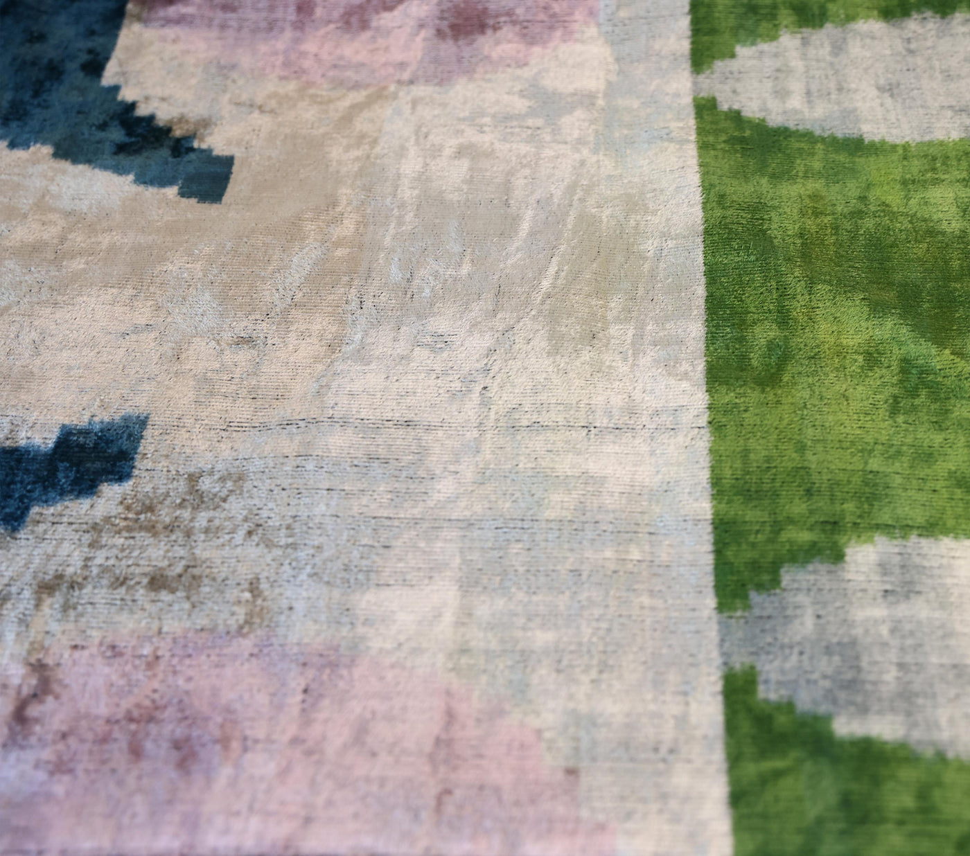 Green and Beige Abstract Silk Velvet Pillow 16x24 Handmade Luxury Cushion