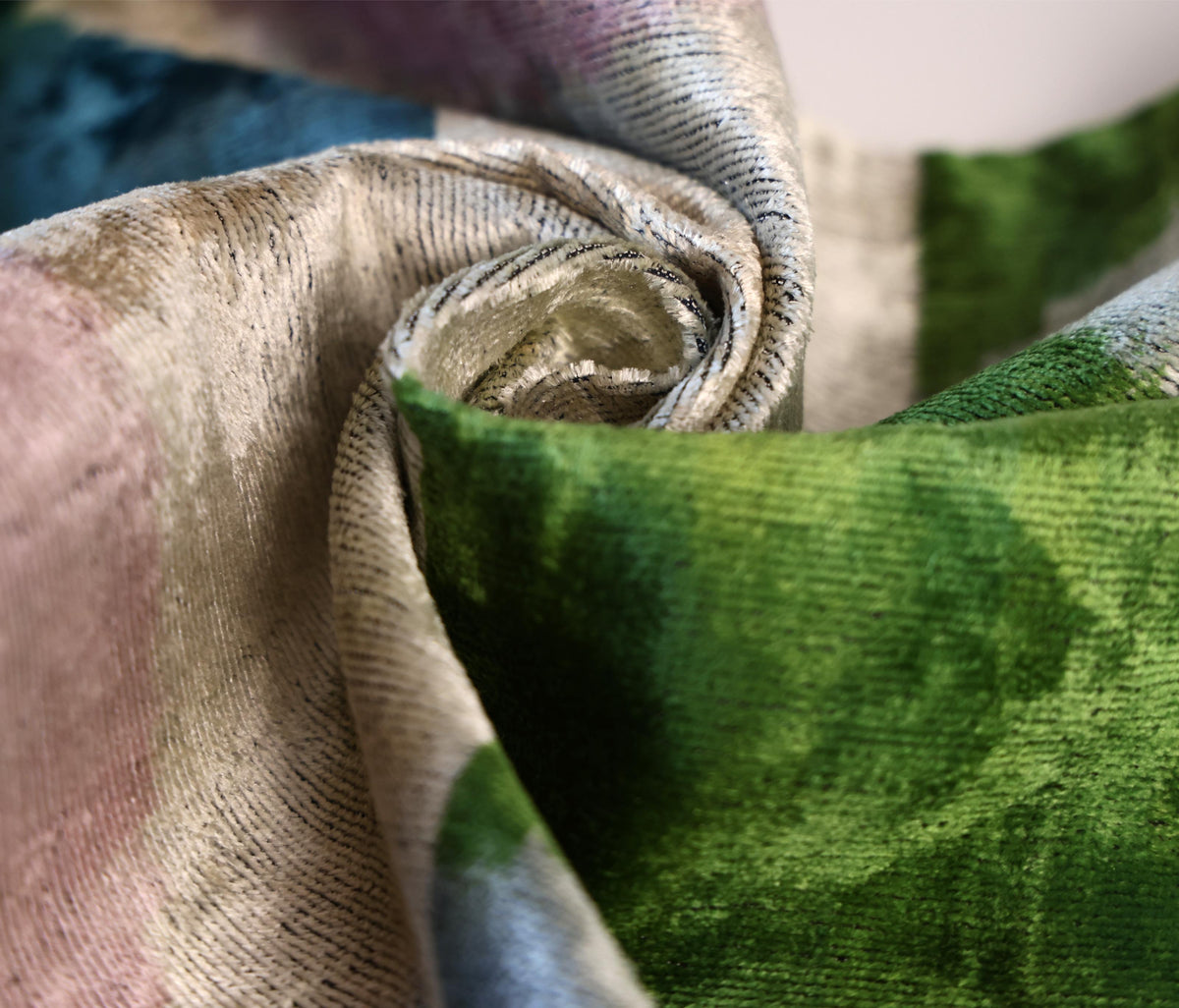 Green and Beige Abstract Silk Velvet Pillow 16x24 Handmade Luxury Cushion