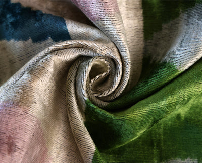 Green and Beige Abstract Silk Velvet Pillow 16x24 Handmade Luxury Cushion