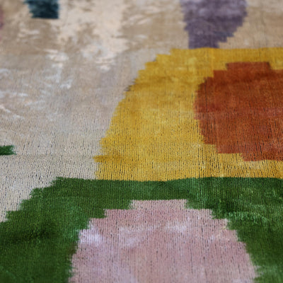 Green Yellow and Lilac Abstract Silk Velvet Pillow 16x24 Handmade Luxury Cushion