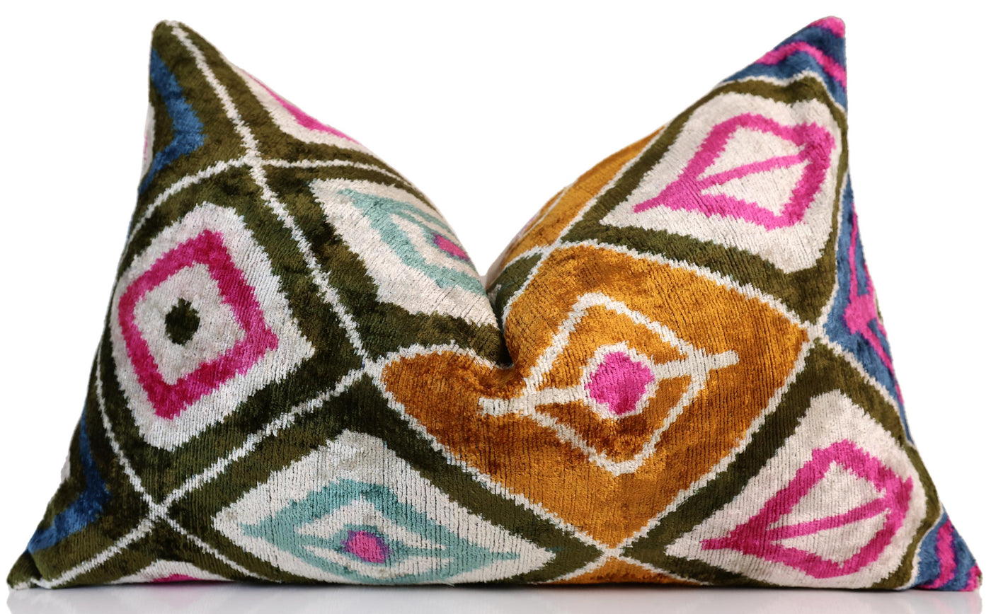 Multicolor Diamond Silk Velvet Pillow – 16x24 Handmade Luxury Cushion