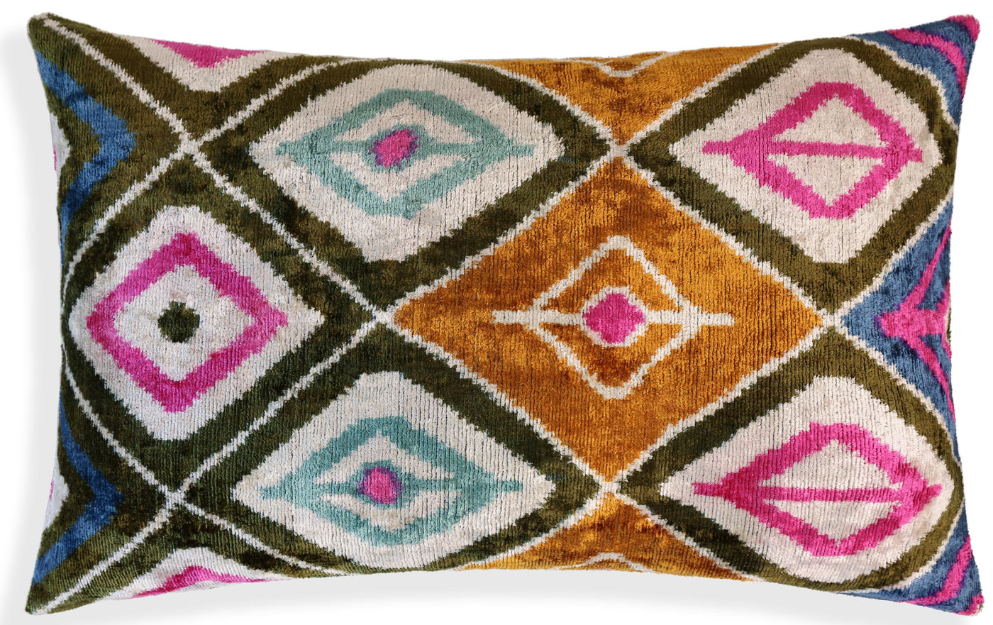 Multicolor Diamond Silk Velvet Pillow – 16x24 Handmade Luxury Cushion