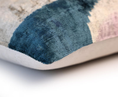 Green Yellow and Lilac Abstract Silk Velvet Pillow 16x24 Handmade Luxury Cushion