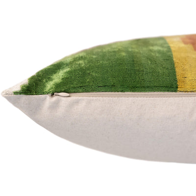 Green Yellow and Lilac Abstract Silk Velvet Pillow 16x24 Handmade Luxury Cushion