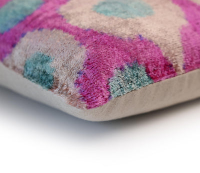 Pink and Aqua Circle Silk Velvet Pillow 16x24 Handmade Luxury Cushion