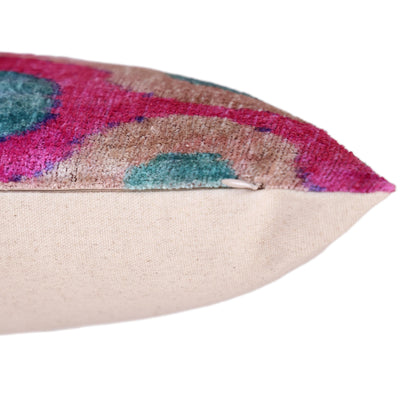 Pink and Aqua Circle Silk Velvet Pillow 16x24 Handmade Luxury Cushion