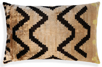 Neutral Black Chevron Silk Velvet Pillow 16x24 Handmade Luxury Cushion
