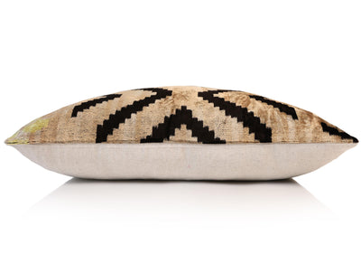 Neutral Black Chevron Silk Velvet Pillow 16x24 Handmade Luxury Cushion