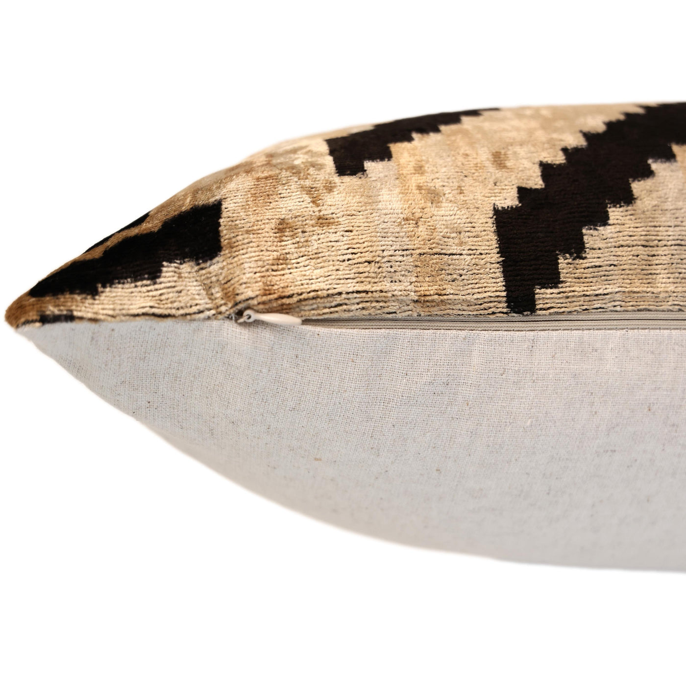 Neutral Black Chevron Silk Velvet Pillow 16x24 Handmade Luxury Cushion