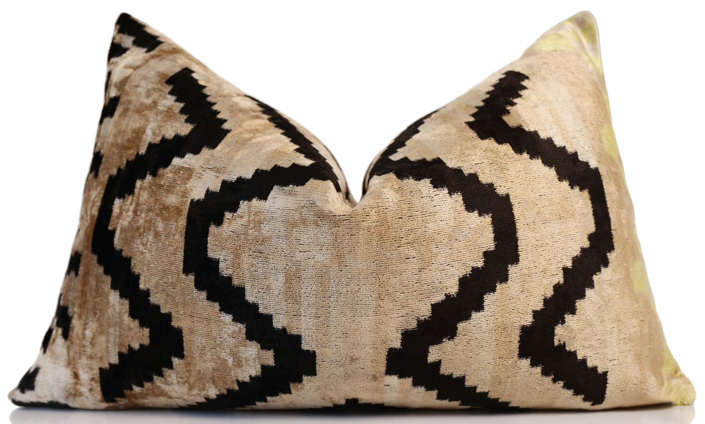 Neutral Black Chevron Silk Velvet Pillow 16x24 Handmade Luxury Cushion