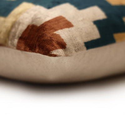 Geometric Rust and Teal Silk Velvet Pillow 16x24 Handmade Luxury Lumbar Cushion