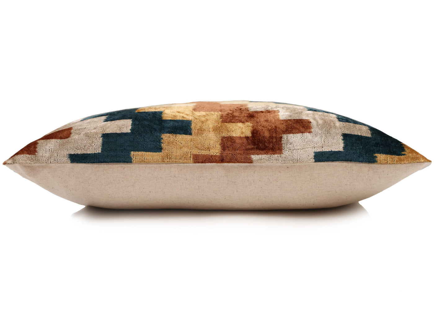 Geometric Rust and Teal Silk Velvet Pillow 16x24 Handmade Luxury Lumbar Cushion