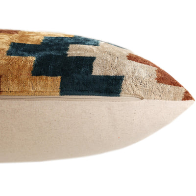 Geometric Rust and Teal Silk Velvet Pillow 16x24 Handmade Luxury Lumbar Cushion