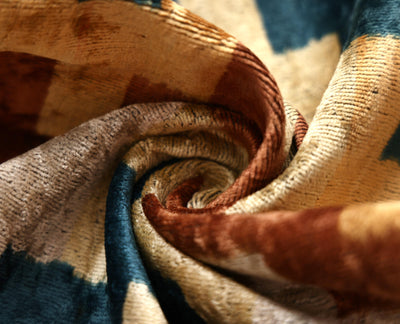 Geometric Rust and Teal Silk Velvet Pillow 16x24 Handmade Luxury Lumbar Cushion